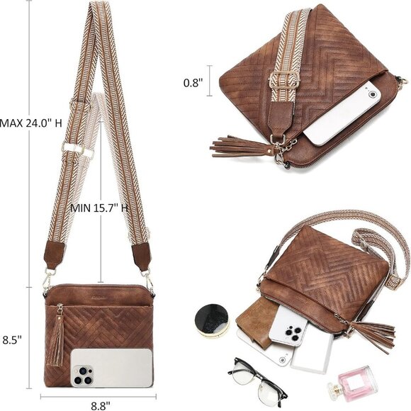 Elegant Quilted Crossbody Bag for Women - Soft Vegan Leather, Adjustable Strap - Picture 2 of 6